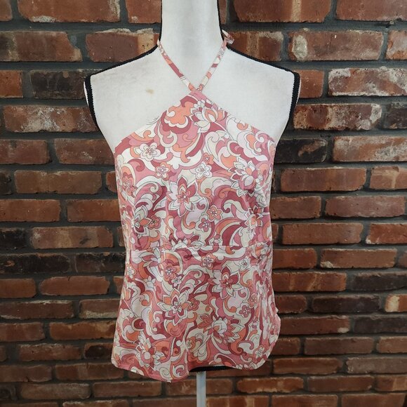 Vintage Old Navy Pink Floral Stretch Halter Top Feminine Y2K Summer Women's L - Picture 1 of 5